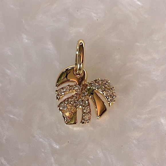 None Jewelry - Charm for Pandora Bracelet Palm Tree Leaf Gold with Rhinestones